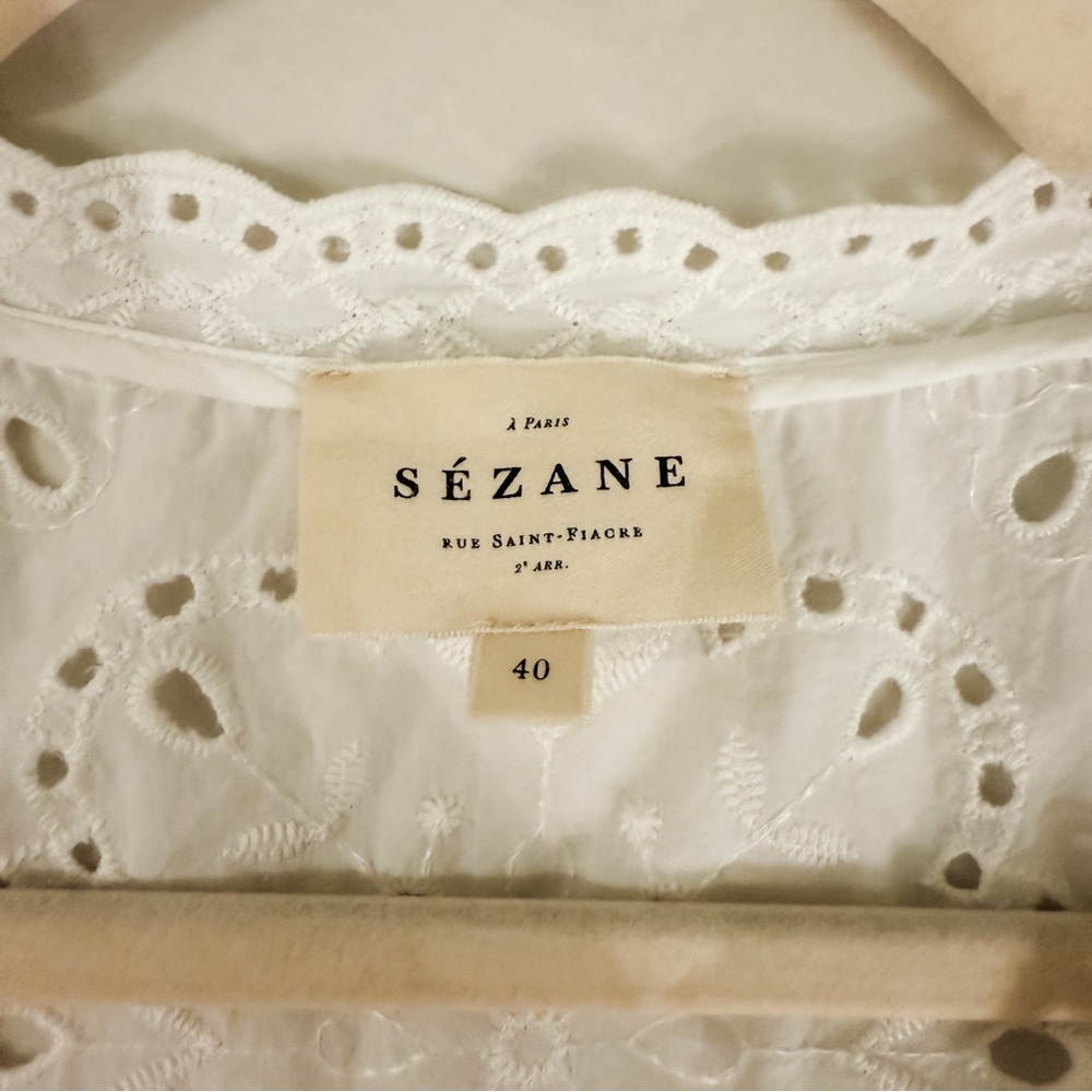 Sezane White Eyelet Lace V-Neck Shirt - Picture 7 of 11